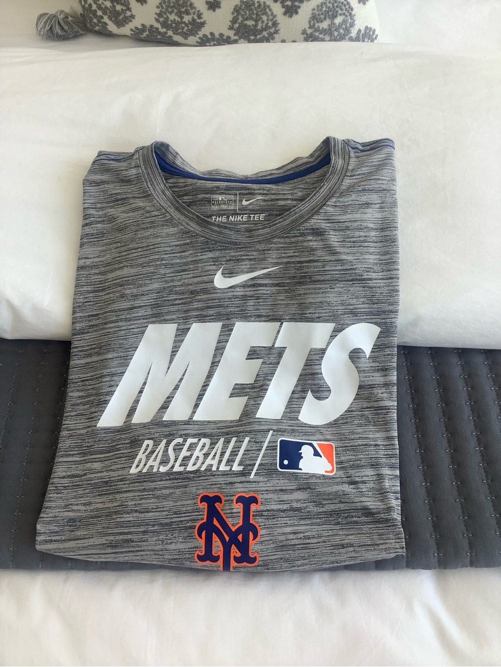 Nike Gray Heather Mets Baseball Tee with White, Orange & Blue Logos